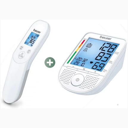 Beurer Talking Upper Arm Blood Pressure Monitor BM 49 + Non-Contact Clinical Thermometer FT 90